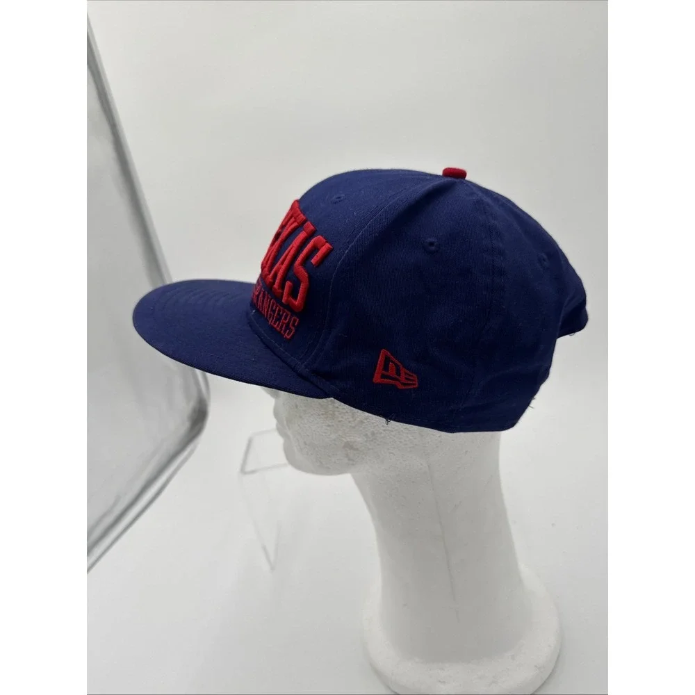 Texas Rangers Hat Cap Snapback Blue New Era 9Fifty Spell‎ Out Logo MLB